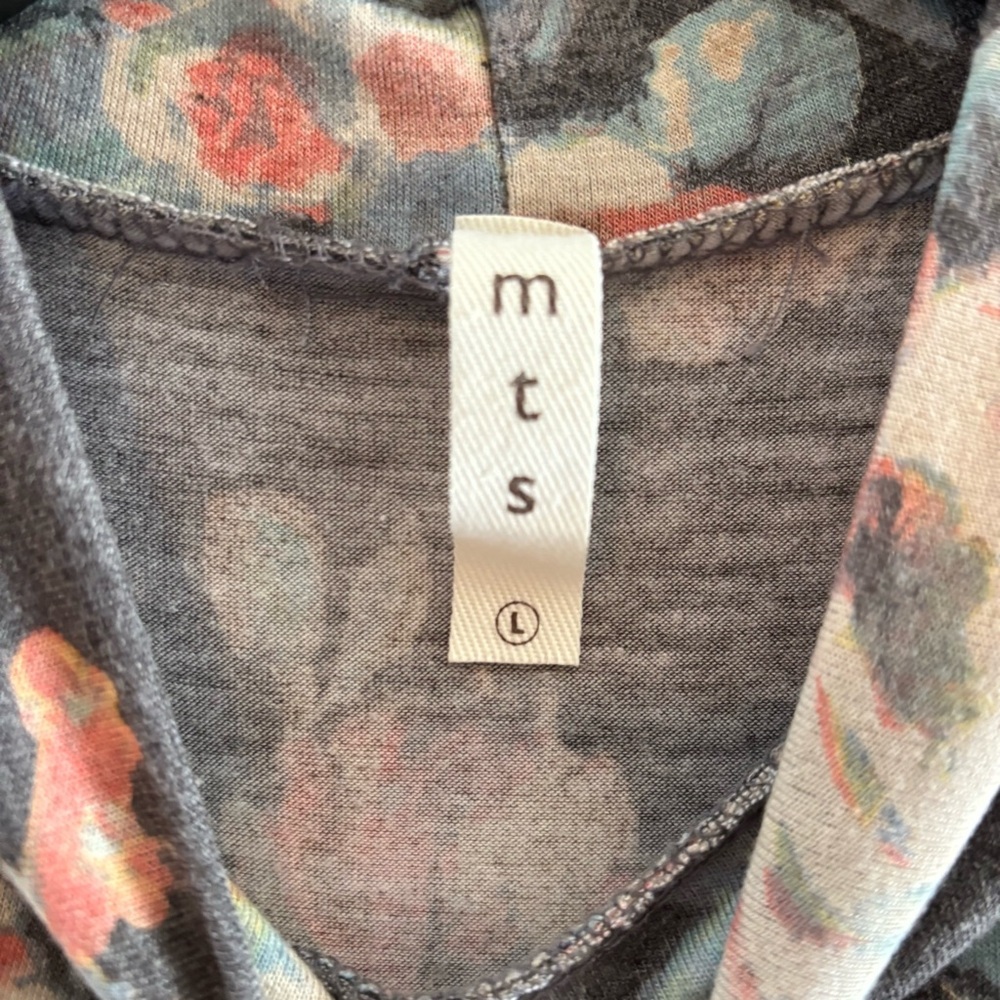mts Gray Floral Sleeveless Mock Neck Tunic with Pink and Teal Accents - Picture 2 of 6